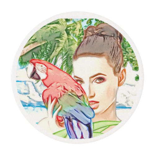 Girl with a parrot   edible frosting rounds