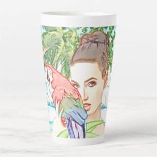 Girl with a parrot latte mug