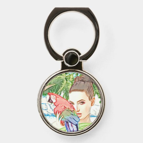 Girl with a parrot   phone ring stand