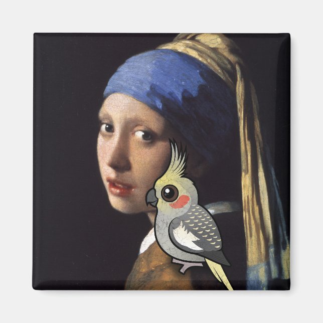 Girl with a Pearl Cockatiel Magnet (Front)
