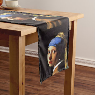 Girl with a Pearl Earring After Johannes Vermeer Short Table Runner