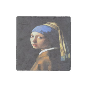 Girl with a Pearl Earring After Johannes Vermeer Stone Magnet