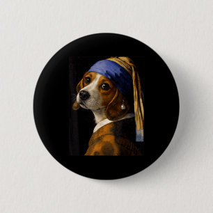 Girl with a pearl earring beagle funny dog meme button