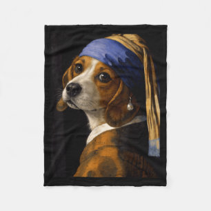 Girl with a pearl earring beagle funny dog meme  fleece blanket