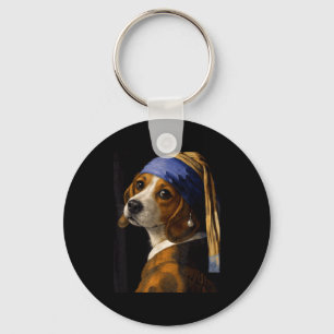 Girl with a pearl earring beagle funny dog meme keychain