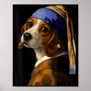 Girl with a pearl earring beagle funny dog meme poster