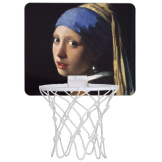 Girl With A Pearl Earring by Johannes Vermeer Mini Basketball Backboard