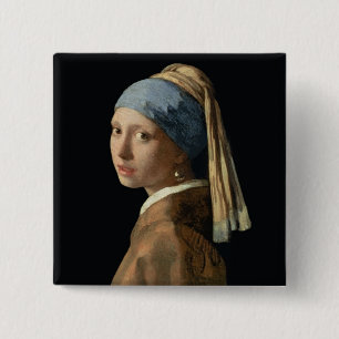 Girl with a Pearl Earring, c.1665-6 (oil on canvas Pinback Button
