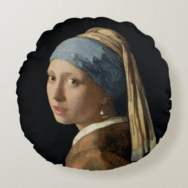 Girl with a Pearl Earring, c.1665-6 (oil on canvas Round Pillow (Front)