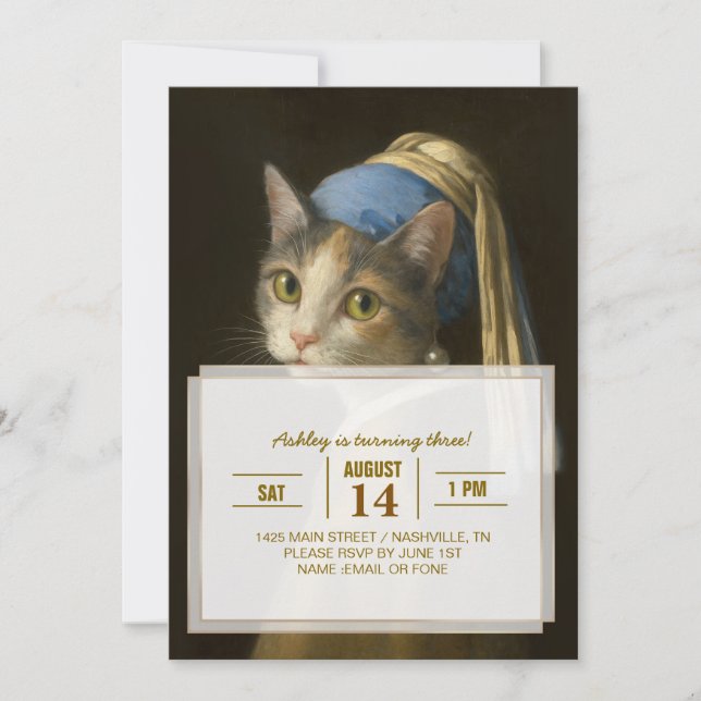 Girl with a Pearl Earring Cat                      Invitation (Front)