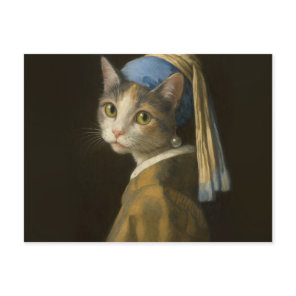 Girl with a Pearl Earring Cat                      Postcard