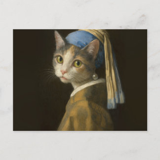 Girl with a Pearl Earring Cat Postcard