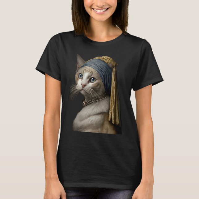 Girl with a Pearl Earring  Cat T-Shirt (Front)