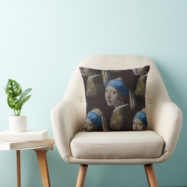 Girl With a Pearl Earring Classic Painting Replica Throw Pillow (Chair)