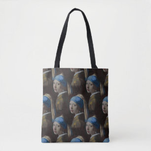 Girl With a Pearl Earring Cross Stitched Pattern Tote Bag