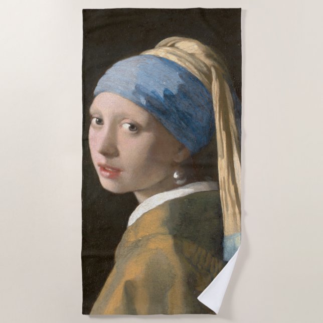 Girl with a Pearl Earring-Johannes Vermeer Art Beach Towel (Front)