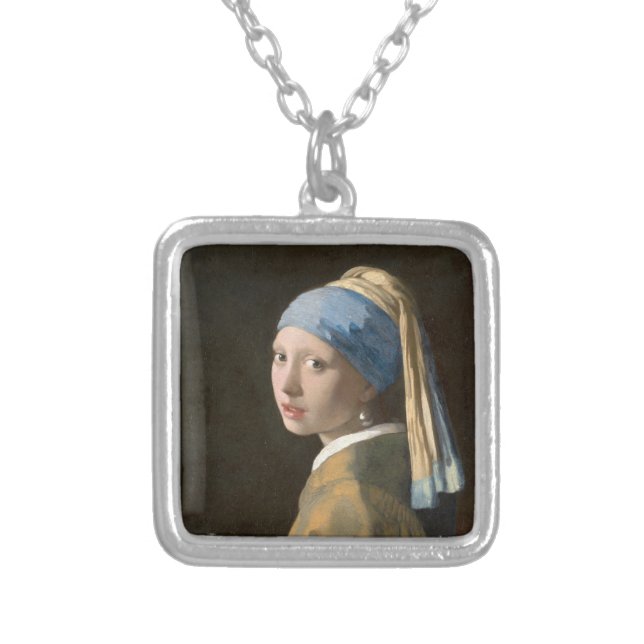 Girl with a Pearl Earring-Johannes Vermeer Art  Silver Plated Necklace (Front)