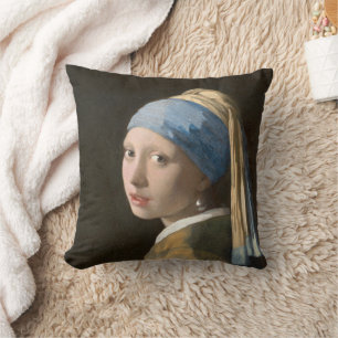 Girl with a Pearl Earring-Johannes Vermeer Art Throw Pillow