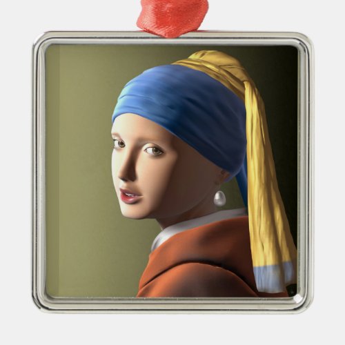 Girl with a pearl earring  metal ornament