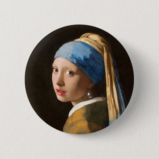 Girl with a Pearl Earring Portrait Painting Button (Front)