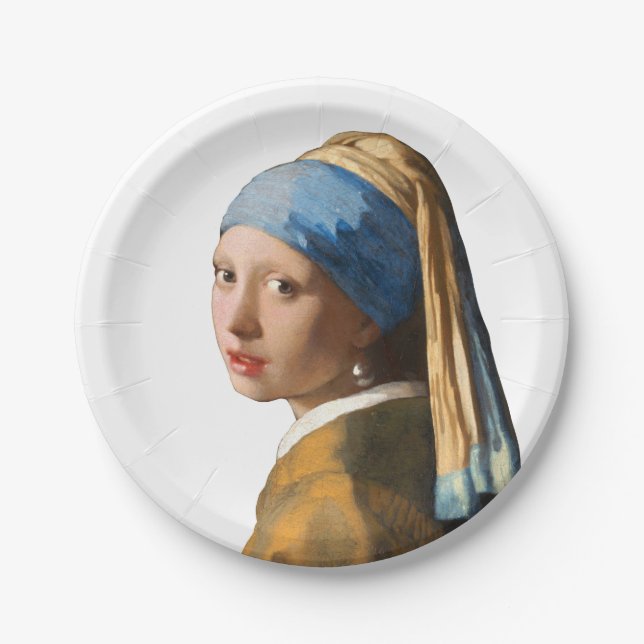 Girl with a Pearl Earring Portrait Painting Paper Plates (Front)