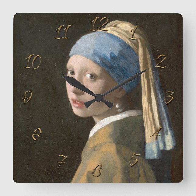 Girl with a pearl earring   square wall clock (Front)