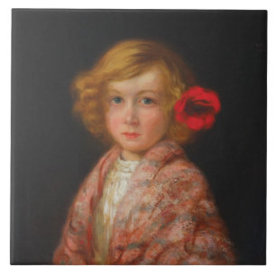 Girl With a Red Flower in Her Hair Ceramic Tile