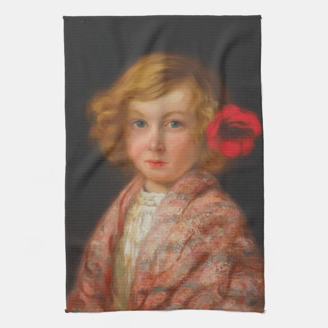 Girl With a Red Flower in Her Hair Kitchen Towel (Vertical)