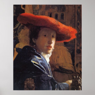 Girl with a Red Hat, c.1665 (oil on panel) Poster