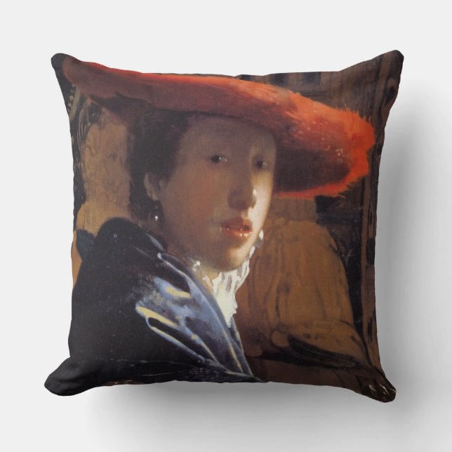 Girl with a Red Hat, c.1665 (oil on panel) Throw Pillow (Front)