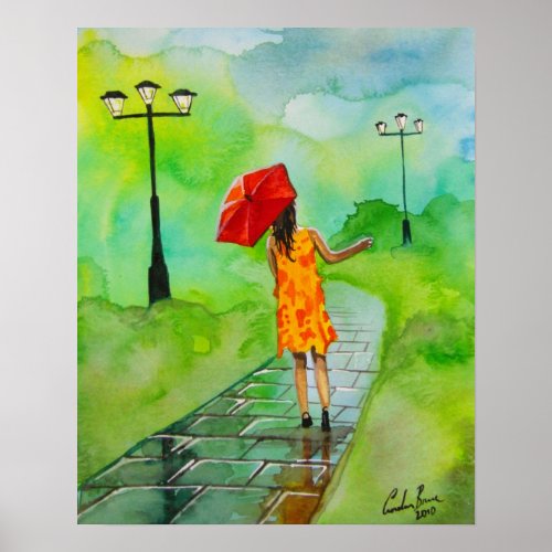 Girl with a red umbrella Gordon Bruce art Poster