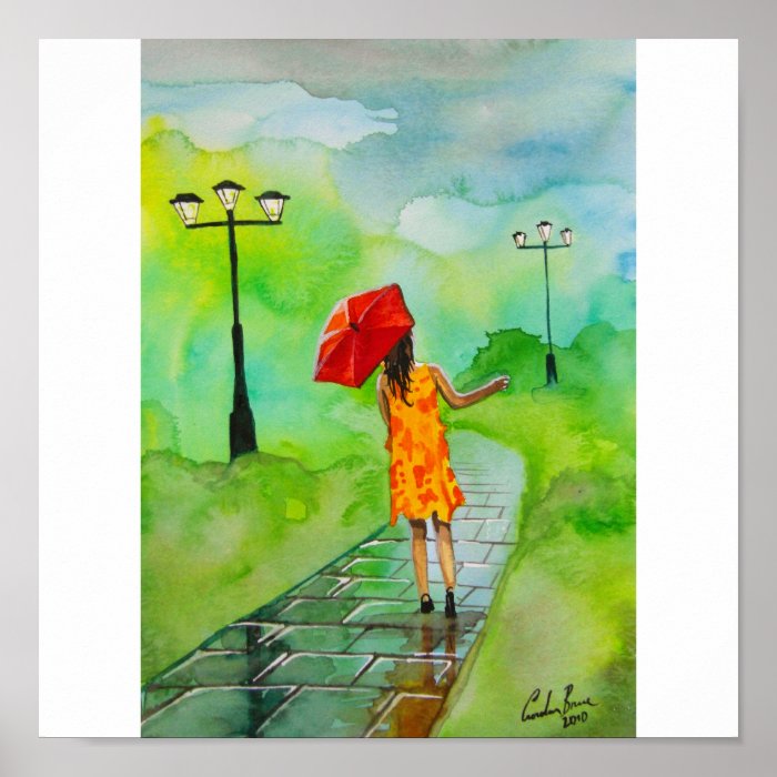 GIRL WITH A RED UMBRELLA PRINT