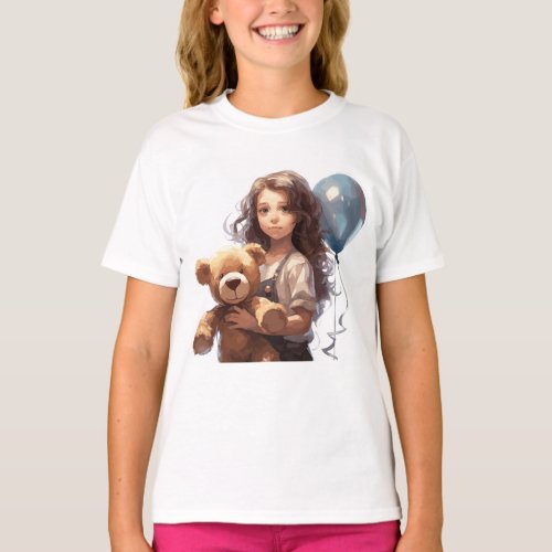 Girl with a teddy bear T_Shirt