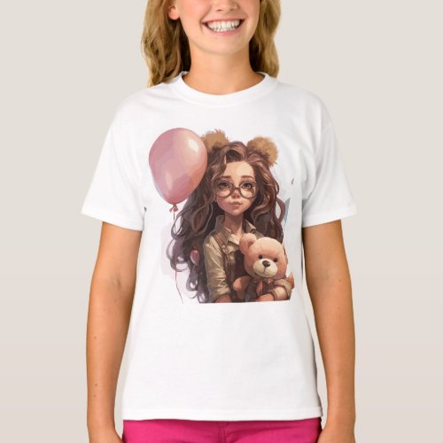 Girl with a teddy bear T_Shirt