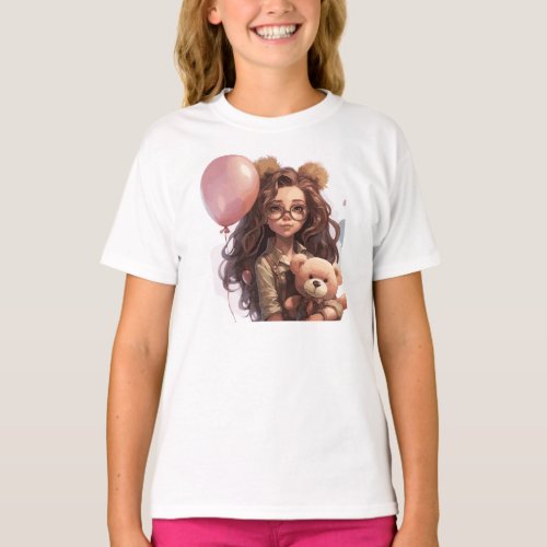 Girl with a teddy bear T_Shirt