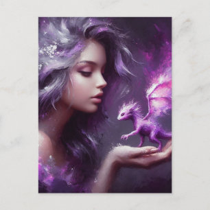 Girl with a tiny purple Dragon Postcard
