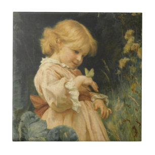 Girl with a Yellow Butterfly (by Frederick Morgan) Ceramic Tile