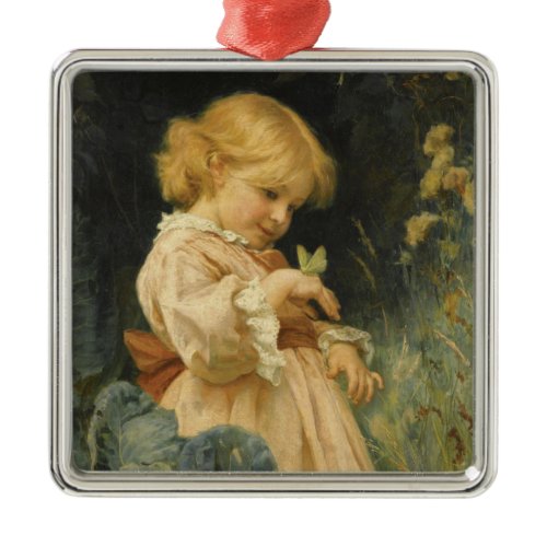Girl with a Yellow Butterfly (by Frederick Morgan) Metal Ornament