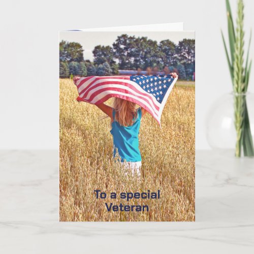 Girl With American flag for Veterans Day Card