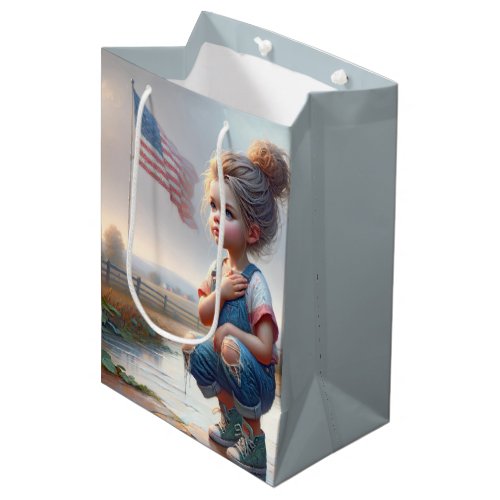 Girl With American Flag Medium Gift Bag