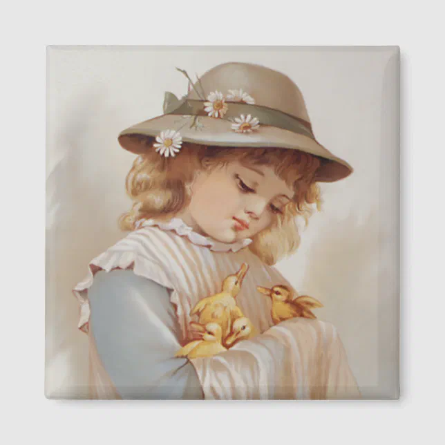 Girl With Baby Ducks Magnet 