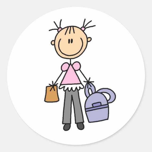 Girl With Backpack Classic Round Sticker (Front)