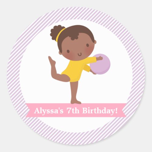 Girl with Ball Gymnastics Kids Birthday Party Classic Round Sticker