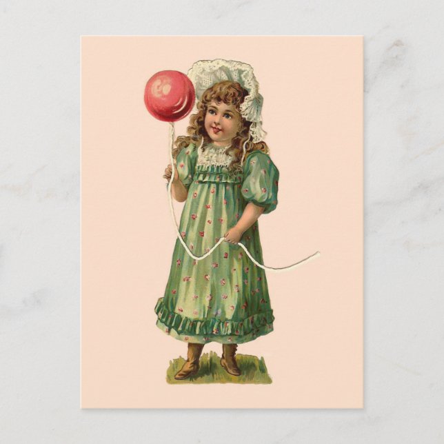 Girl With Balloon Vintage Postcard (Front)