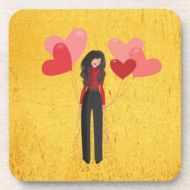 Girl with balloon whimsical beverage coaster (Front)