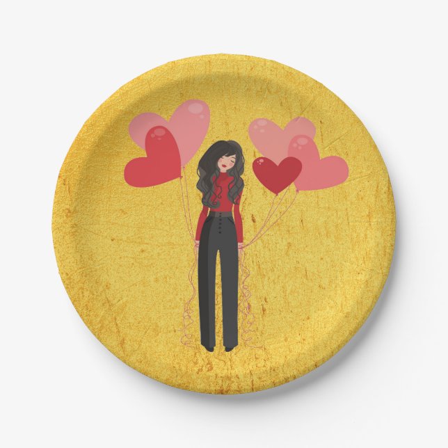 Girl with balloon whimsical paper plates (Front)
