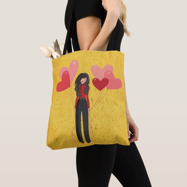 Girl with balloon whimsical tote bag (Close Up)