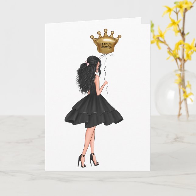  Girl with Balloons Birthday  Card (Yellow Flower)