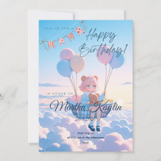 Girl with Balloons Dreamy Sky Party Card