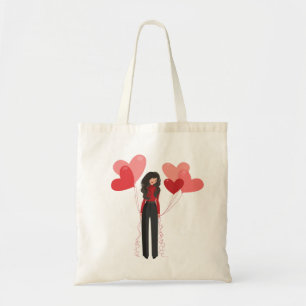 Girl with balloons fashion tote bag